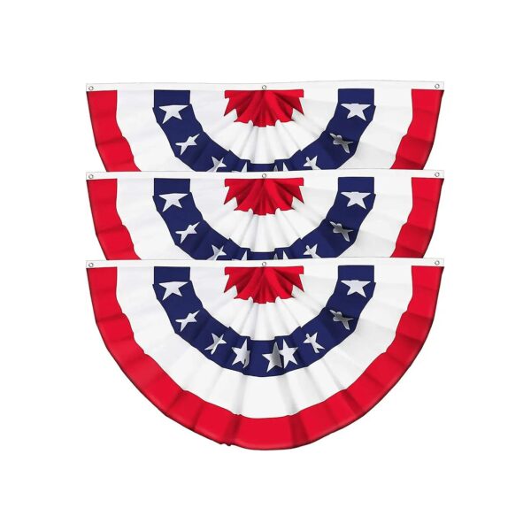 3 Pack USA Pleated Fan Flag Set - Indoor Outdoor Decoration