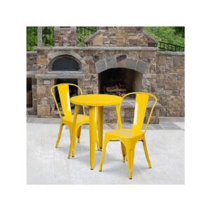 3 Piece Commercial Grade Yellow Metal Table Set with 2 Cafe Chairs