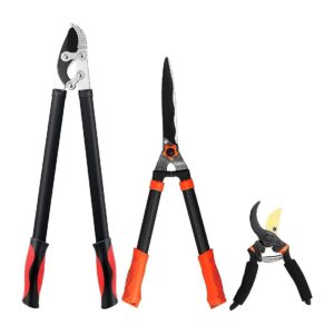 3 Piece Loppers Hedge Shears and Pruners Combo Set for Heavy Duty Yard and Garden Work