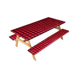 3 Pieces Vinyl Table and Bench Fitted Tablecloth Covers for Rectangular Picnic Tables