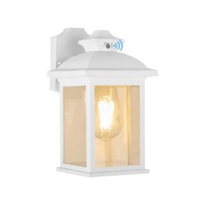 3000K LED Edison Filament Bulb Included in White Outdoor Wall Lantern with Sensor