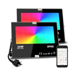 300W Equivalent LED Flood Lights, Super Bright, 16 Million Colors, Bluetooth APP Control