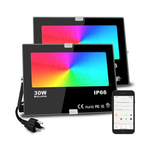 300W Equivalent LED Flood Lights, Super Bright, 16 Million Colors, Bluetooth APP Control