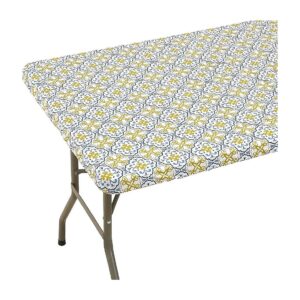 30x72 Yellow Blue Rectangle Tablecloth for 6 Ft Folding Table Waterproof Wipeable Table