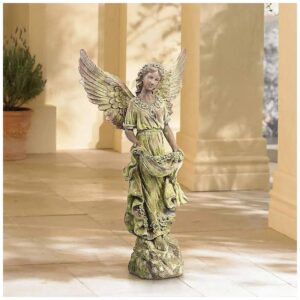 31" Tall Resin Angel Statue with Bronze Terracotta and Green Moss Finish