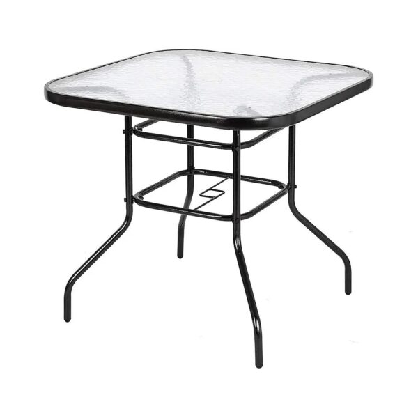 32 Square Foot Square Tempered Glass Patio Table with Umbrella Hole and Steel Frame