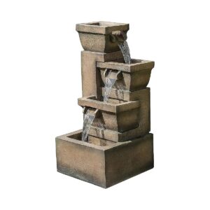 33 Inch High Envirostone Fountain with UL Certified Pump and LED Lights Brown