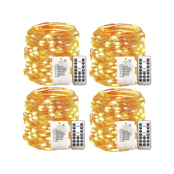 33Ft 100 Warm White LED Fairy Lights Battery Operated with Timer and Copper Wire