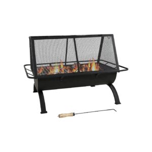 36-Inch Rectangle Outdoor Fire Pit with Cooking Grate and Poker Tool for Camping