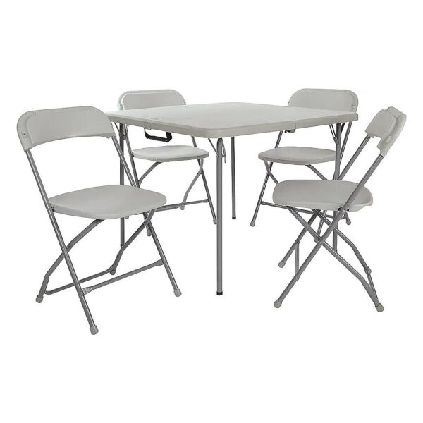 36-Inch Square Table and Chair 5-Piece Light Grey Resin Folding Furniture Set