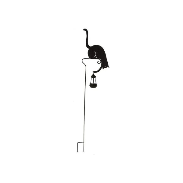 36-Inch Tall Black Metal Cat Silhouette with Solar Light