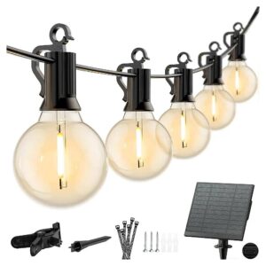 38 Ft LED Solar Powered String Lights with Dimmable G40 Bulbs for Outdoor Outdoor Decor