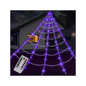 3D-effect Spider Webs and Purple LED Lights Giant Spiderweb Halloween Decoration