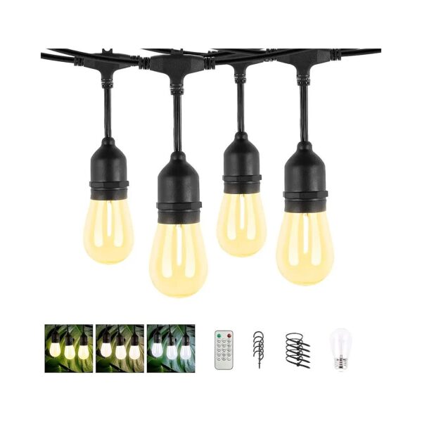 3-In-1 LED Outdoor String Lights with Dimmer Remote Control and Weatherproof Design