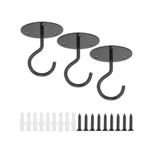 3PCS Black Ceiling Hooks for Hanging Pots and Planters with Sturdy Iron Construction