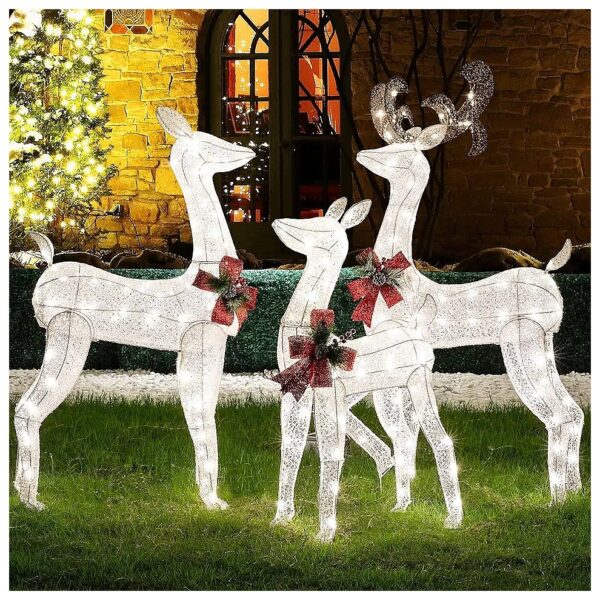 3-Piece LED Lighted Christmas Deer Outdoor Yard Decorations for Winter Holiday Season