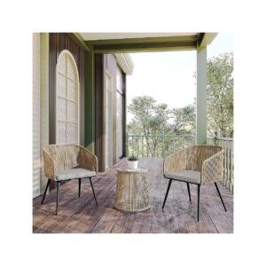 3-Piece Outdoor Patio Chat Set with Armchairs and Side Table for Porch or Deck