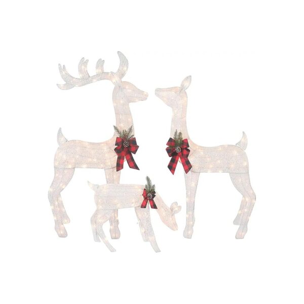 3-Piece White Reindeer Family Set with 210 Lighted Incandescent Bulbs for Outdoor Decor