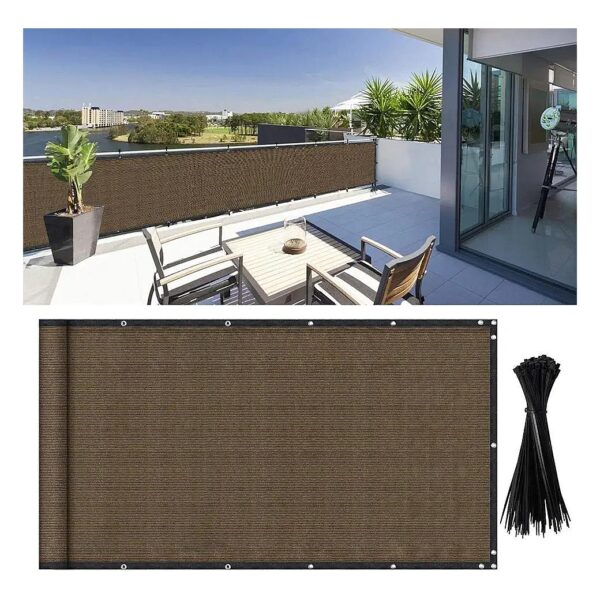 3Point5x16Point5ft Brown Canvas Patio Screen Cover with Cable Ties for Backyard Privacy