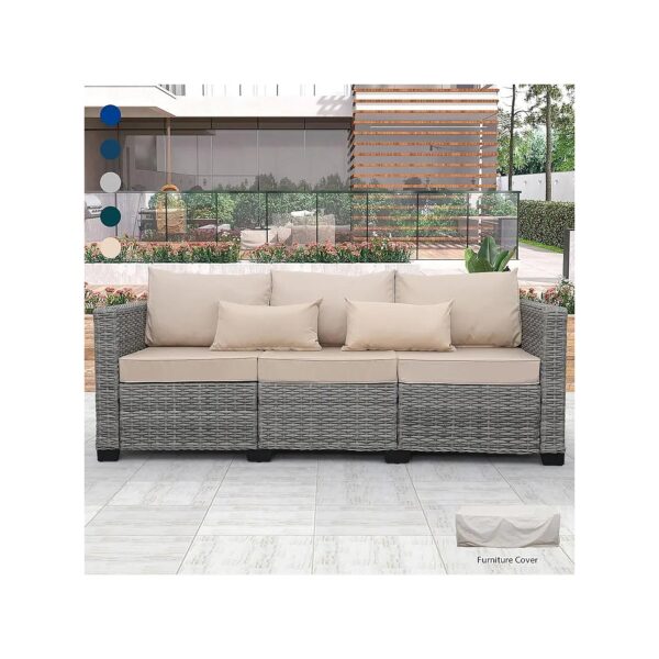 3-Seat Grey Wicker Patio Sofa with Waterproof Cover, High Backrest, and Comfortable Seat