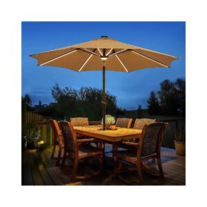 3-Year Fade Resistance and UV Protection Beige Patio Umbrella with LED Lighting