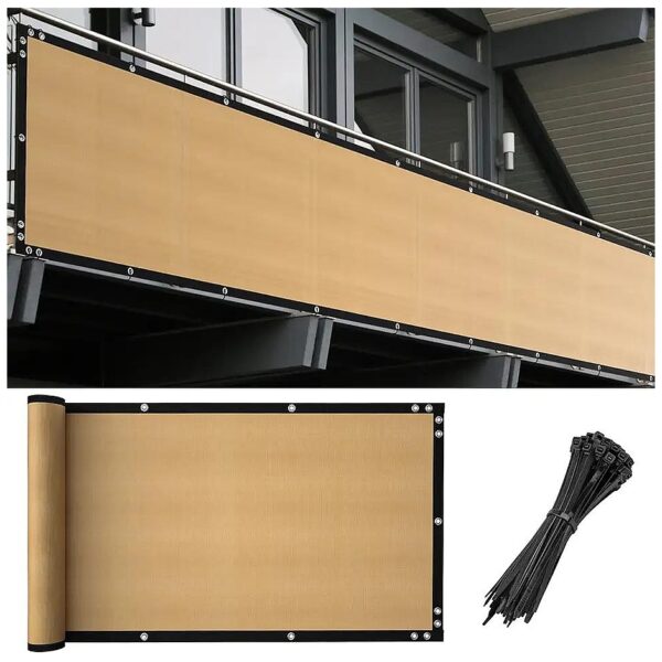 3x10 Beige Outdoor Balcony Privacy Screen with Heavy Duty Windscreen and Cable Zip Ties