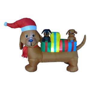 4 Foot Long Three Dog Puppies Inflatable Christmas Decoration with LED Lights and Stakes