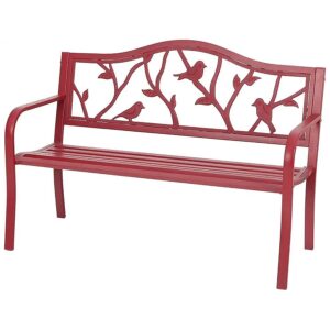 4 Inch Wide Red Metal Park Bench with Durable Steel Frame for Indoor Outdoor Use