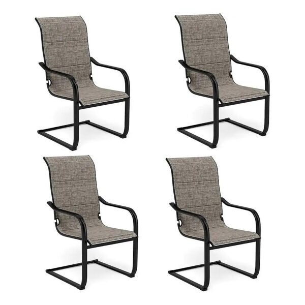 4 PCS Outdoor Weather Resistant Padded Sling Dining Chair with 300LBS Weight Capacity