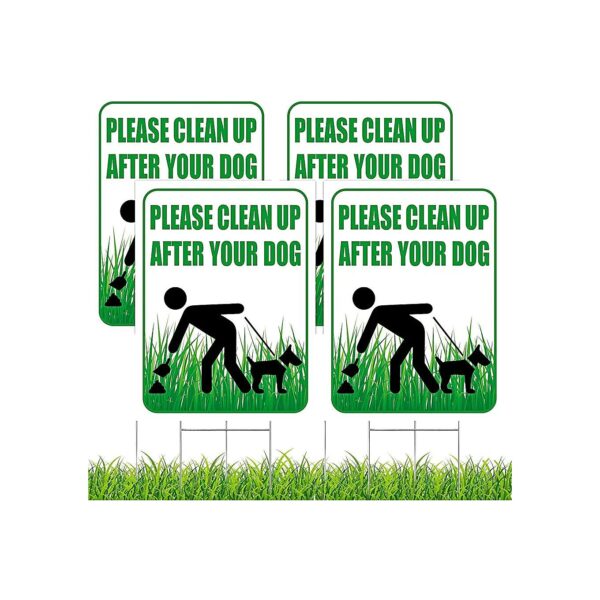 4 Pack 12x16 Plastic Lawn Signs with Metal Stakes for Dog Poop Cleanup