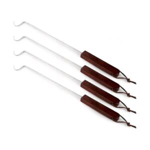 4 Pack Food Flipper with Wooden Handle and Stainless Steel Hook for BBQ Ribs and Steak