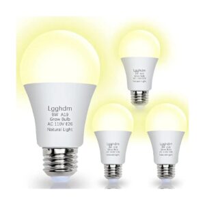 4 Pack Grow Light Bulb A19 for Indoor Plant Care with Natural Light Effect