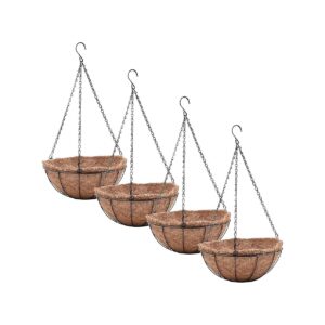 4 Pack Metal Hanging Flower Pots with Coco Coin Liner for Garden Decor