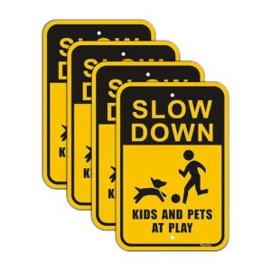 4 Pack Slow Down Signs for Neighborhood Home Yard Safety