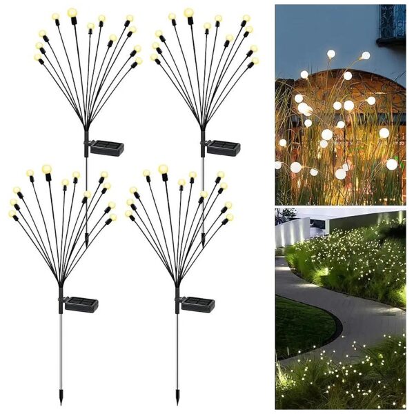 4 Pack Solar Firefly Lights with Stainless Steel Fixtures for Path Landscape Lighting