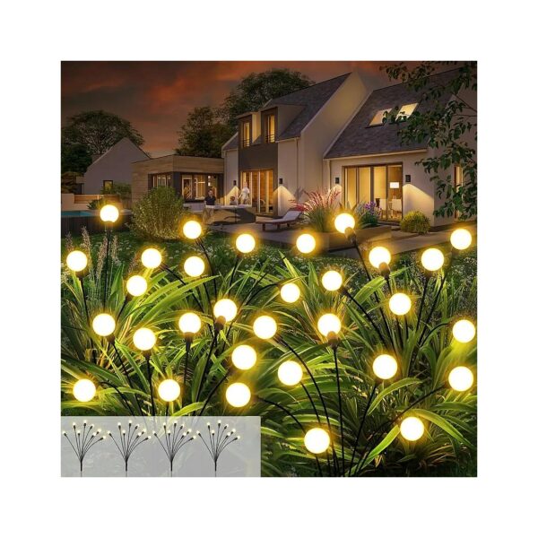 4 Pack Solar Firefly Lights with Starburst Design for Outdoor Pathway Lighting Decorative