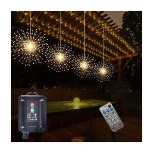 4 Pcs Solar Copper Wire Fairy Lights LED Starburst Warm White Waterproof 8 Modes Dimmable