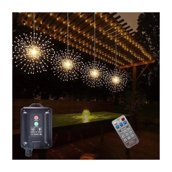 4 Pcs Solar Copper Wire Fairy Lights LED Starburst Warm White Waterproof 8 Modes Dimmable