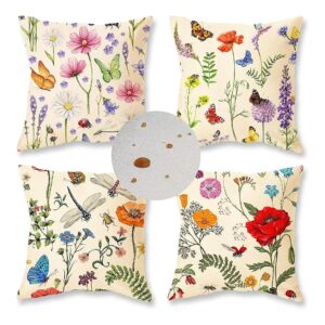 4 Piece 18x18 Inch Polyester Floral Pillow Covers for Outdoor and Indoor Home Decoration