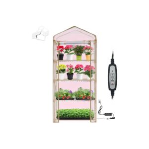 4 Tier Mini Greenhouse with Adjustable Shelves and LED Grow Light for Indoor Planting