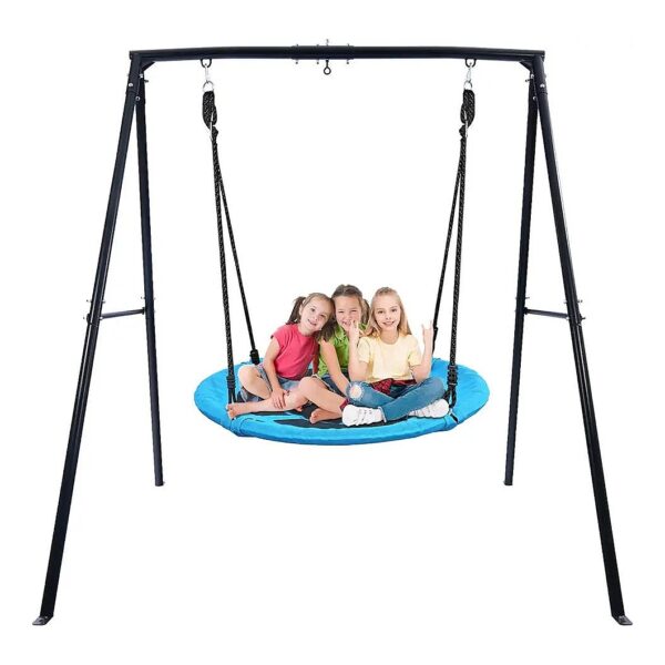 40 Inch Saucer Tree Swing Set for Backyard Play Areas Heavy Duty Metal Swing Stand Blue