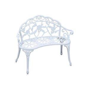 400lb Weight Capacity White Cast Iron Garden Bench in Antique Rose Style