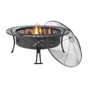 40-Inch Round Steel Fire Pit Table with Diamond Weave Design and Portable Construction