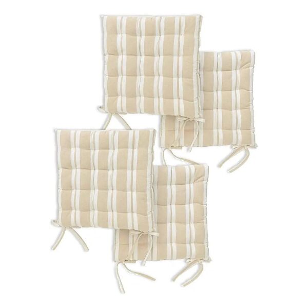 40x40 cm Beige Stripe Cotton Fabric Chair Cushions with Ties for Dining and Garden Chairs