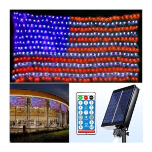 420 LED Solar Powered US Flag Net Light for Outdoor Decorations