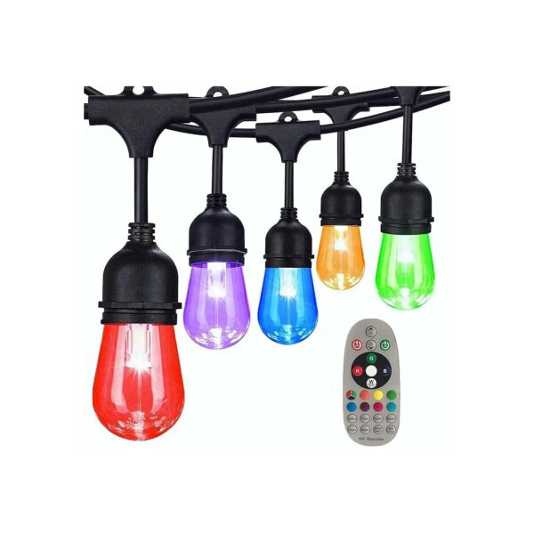 48FT Multicolor LED Outdoor String Lights with Music Sync Remote and Linkable Design