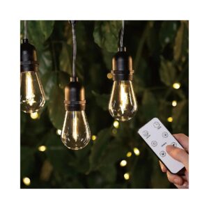 48Ft LED Outdoor String Lights with Dimmer Remote Control and 15+ Edison Style Bulbs