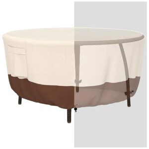 48-Inch Round Patio Table Cover Waterproof UV Resistant Patio Furniture Set Beige Brown