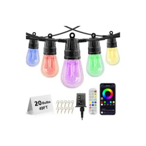 49FT Long Waterproof RGB String Lights with LED Bulbs and Dimmable Function