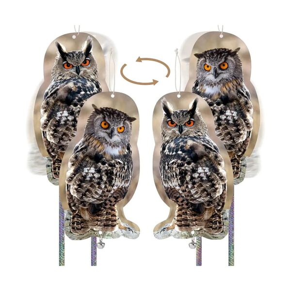 4PCS Garden Owl Bird Scaring Set with Reflective Tape for Alternate Angles